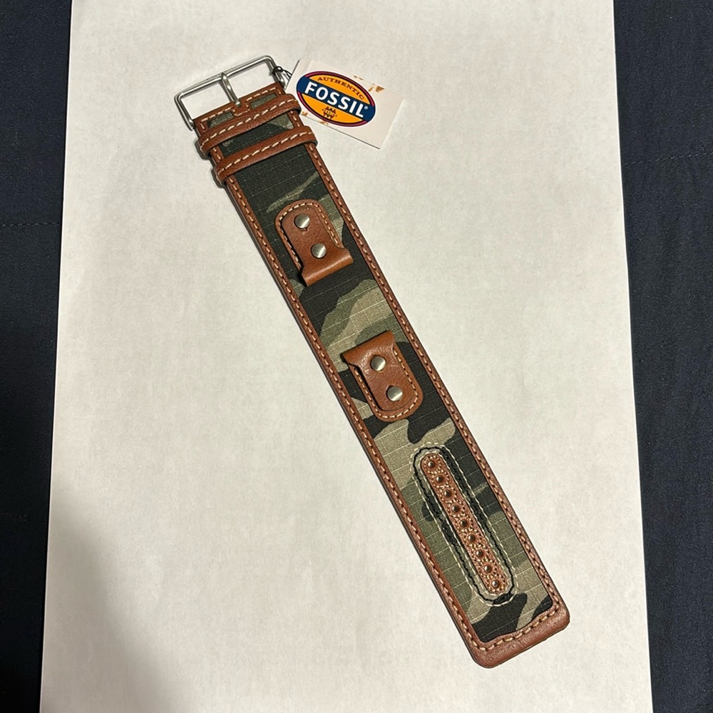 New Fossil Brown Camo Military Cuff Watch Band Strap JR9925